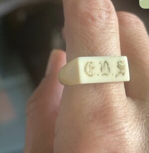 Antique Carved Bone Monogram Signet Ring Size 10